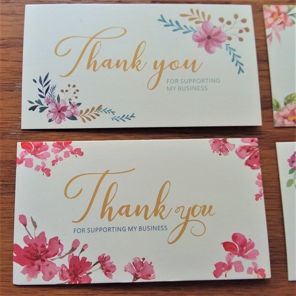 Thank You  Business Cards 100 Supporting Small Business 4 designs Floral Stylish - Picture 3 of 4